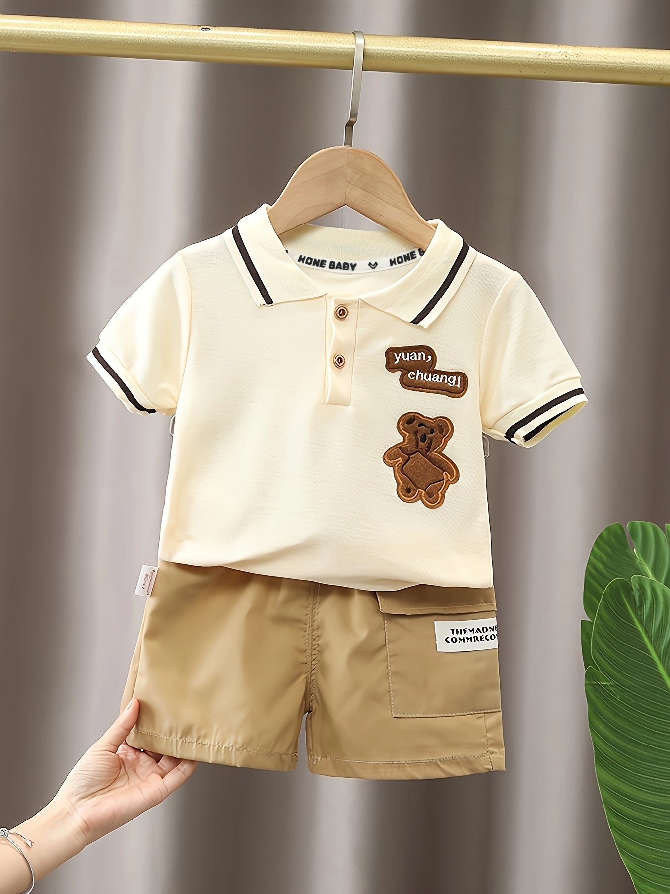 Baby Boy 2pcs Bear Outfit – Golf Shirt & Pocket Shorts (Summer Casual)