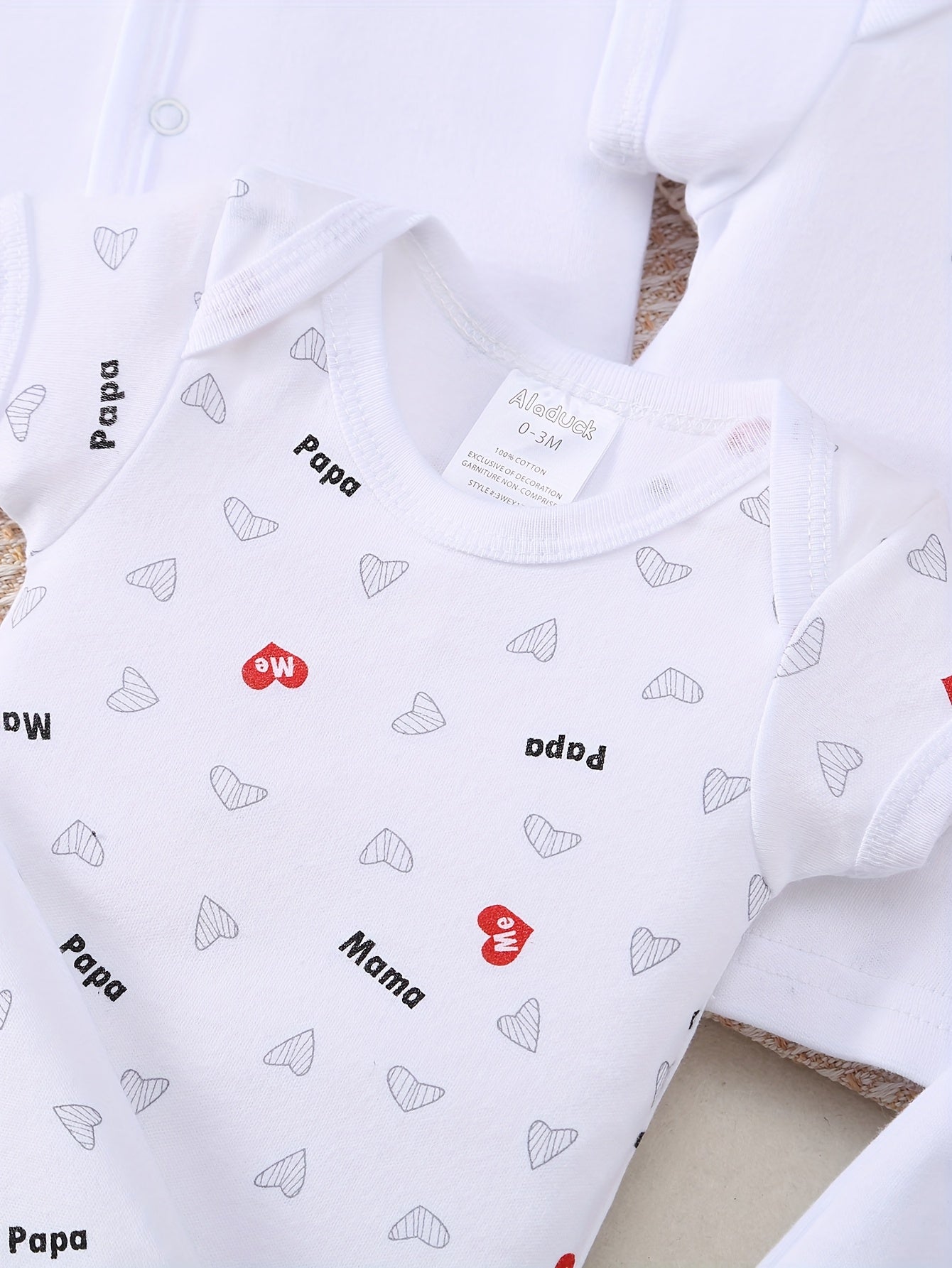 8pcs Baby Outfit Set – Peach Heart Print, Embroidered Essentials for Spring/Summer