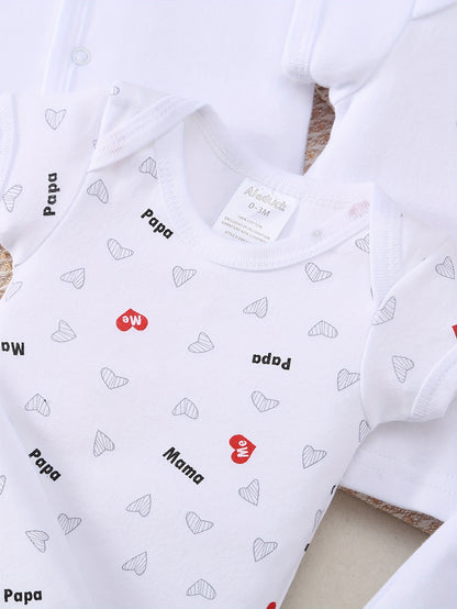 8pcs Baby Outfit Set – Peach Heart Print, Embroidered Essentials for Spring/Summer