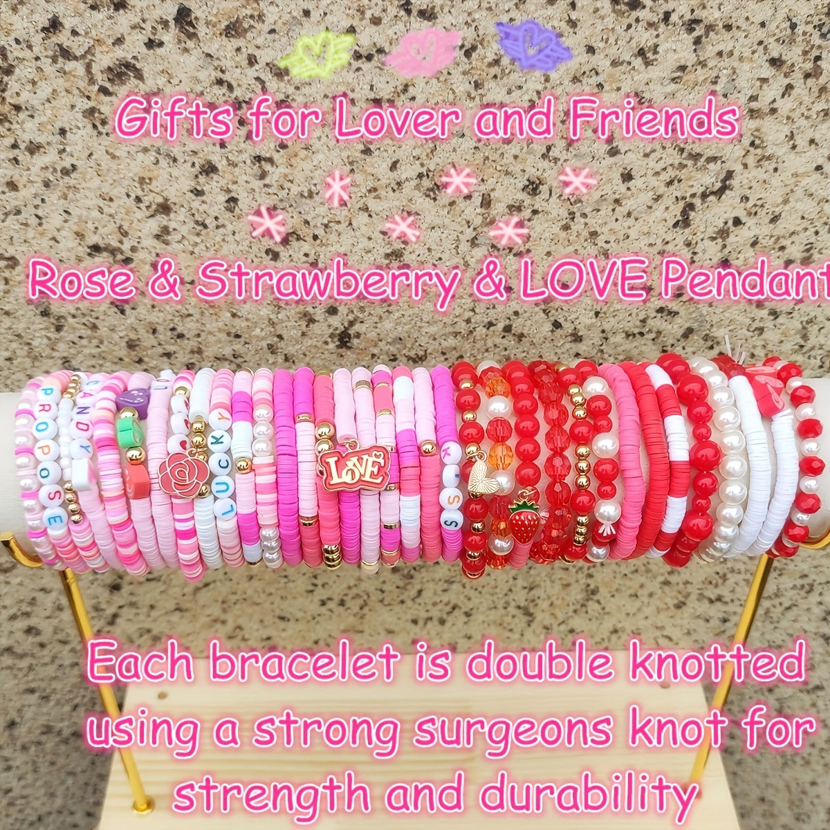 26pcs Valentine's Bracelet Set – Soft Clay & Imitation Pearls (Random Styles)