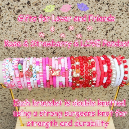26pcs Valentine's Bracelet Set – Soft Clay & Imitation Pearls (Random Styles)