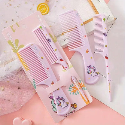 Chic Girls' Hair Comb Set - Portable, Anti-Static Plastic Combs with Cute Patterns
