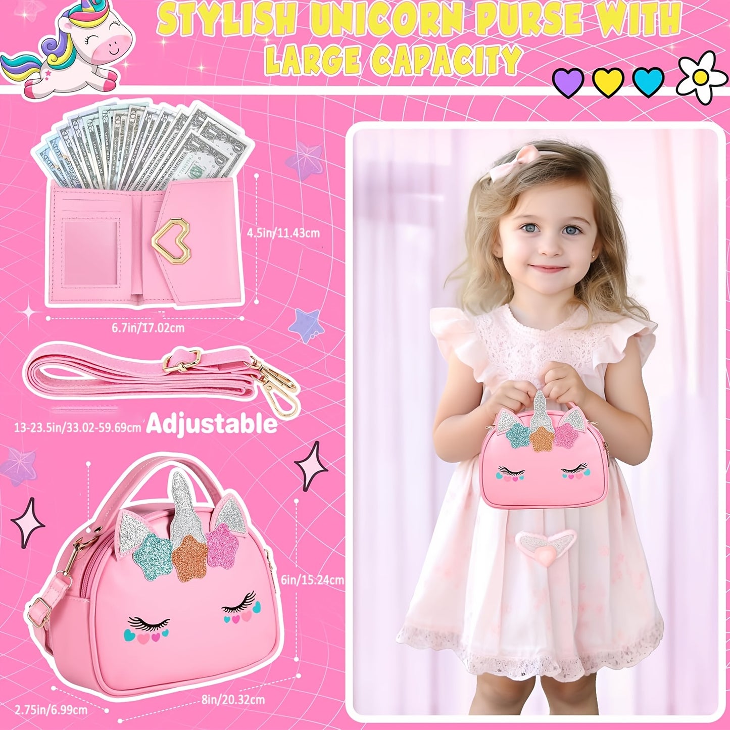GIFTINBOX Unicorn Purse Toy Set – 28pcs Pretend Play for Girls (Ages 3–8)