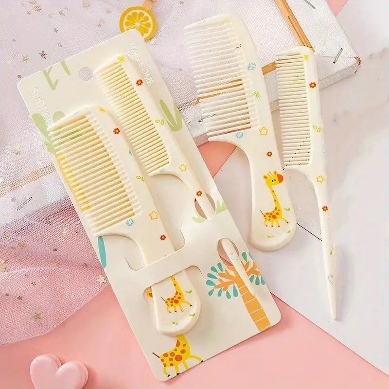 Chic Girls' Hair Comb Set - Portable, Anti-Static Plastic Combs with Cute Patterns