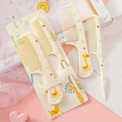 Chic Girls' Hair Comb Set - Portable, Anti-Static Plastic Combs with Cute Patterns