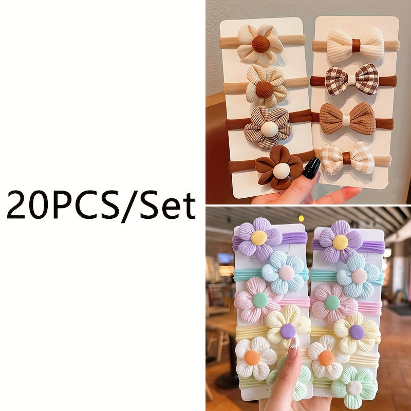 6–20pcs Flower Bow Hair Ties – Cute Elastic Bands for Girls & Women