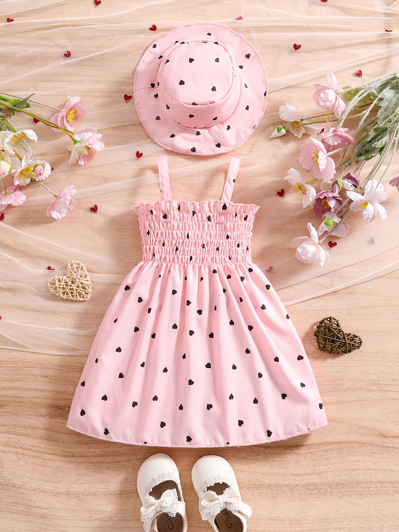 Baby Girl 2pcs Set – Heart Halter Dress & Hat (0–3Y, 2 Colors)