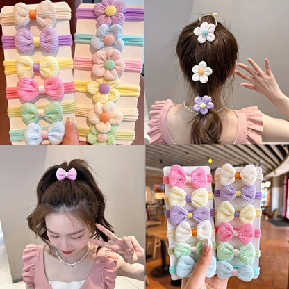 6–20pcs Flower Bow Hair Ties – Cute Elastic Bands for Girls & Women